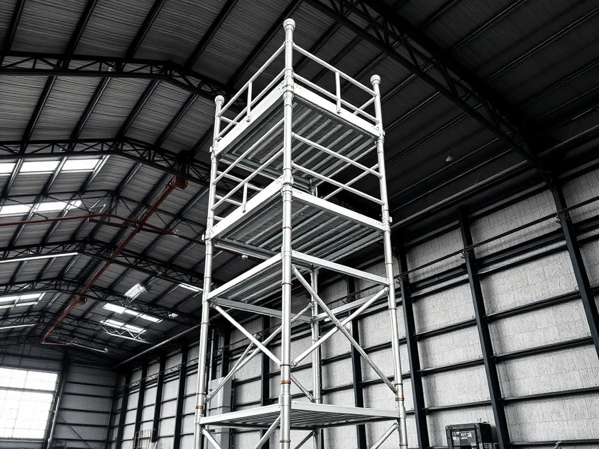 Aluminium rolsteiger met gesloten platform in een industriële loods